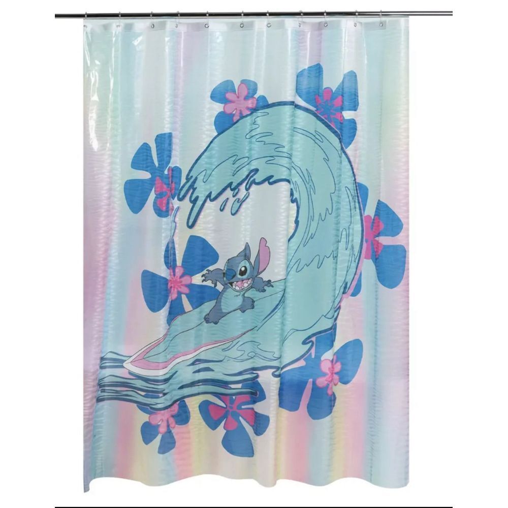 Disney Parks Hawaiian Stitch Surfing Shower Curtain - Picture 2 of 4